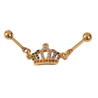 Imagem de Niaspi Brincos femininos perfurados industriais com coroa de zircônia cúbica arco-íris 16G, coroa delicada, aço inoxidável, 38 mm, cartilagem, piercing de orelha, joias