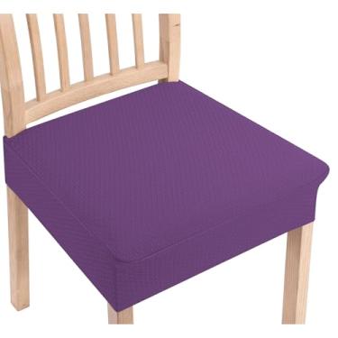 Imagem de Smiry Capas de assento de jacquard elásticas para cadeiras de sala de jantar, conjunto de 6, capas protetoras de assento laváveis removíveis, sem capas traseiras, roxo