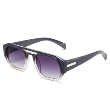 Imagem de HCPIHF Óculos de sol retrô com lentes duplas, estilo polígono, feminino, moderno, uv400, masculino, transparente, degradê (6)
