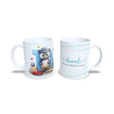 Imagem de Caneca Personalizada para Professor, Cerâmica Branca 325ml, Design Coruja com Livros, Decorativa com Nome Anderson (d)