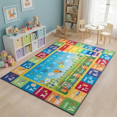 Imagem de ST. BRIDGE Educational Kids Rug for Playroom 4x6 Feet, Non Slip Play Mat with ABC Alphabet, Numbers & Animals for Toddler Preschool Nursery Classroom, Soft Washable Area Rug for Early Learning