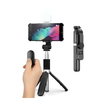 Imagem de Bastão de Selfie 3 em 1 com Tripé Extensível até 1m, Controle Remoto, Luz Led Integrada - Ideal para criadores de conteúdo, influenciadores, vloggers - Compatível com Android e iOS
