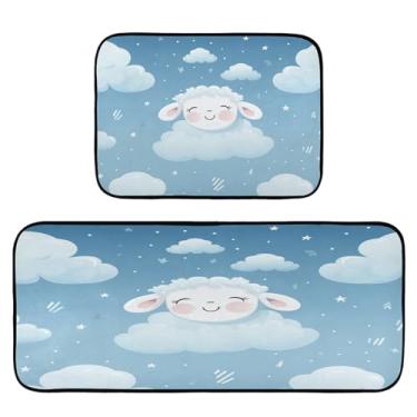 Imagem de Wassud Tapetes de cozinha fofos de ovelhas de desenho animado para o chão, decoração de casa, tapetes de cozinha acolchoados, antifadiga, tapetes de cozinha, antiderrapante, lavável, itens essenciais