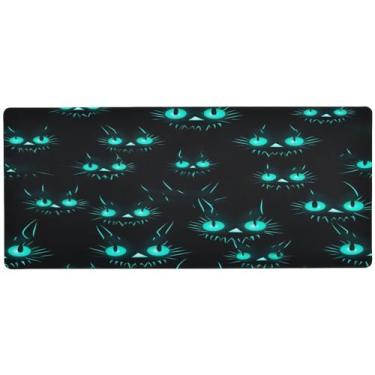 Imagem de Wassud Tapete de rato com padrões de orelhas de gato para jogos com base de borracha antiderrapante, tapete de rato para teclado de computador longo com borda costurada, almofada de mesa grande