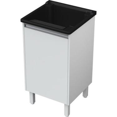 Imagem de Tanque de Lavar Roupa 26 Litros com Gabinete Branco em MDF com Pratele