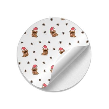 Imagem de Kit 25 Unidades Adesivos Redondos Natalinos Kawaii Cão de Brinquedo Poodle - Tamanho 50x50cm