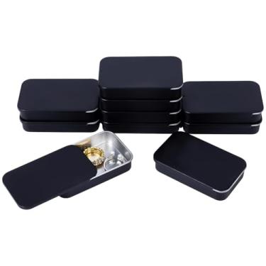Imagem de HOBBIESAY 10 peças, caixa de lata, organizador de armazenamento doméstico, mini caixas pretas retangulares portáteis, recipientes de lata articulados com tampa para presentes, biscoitos, estojo