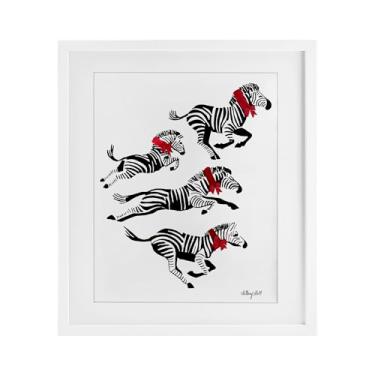 Imagem de Stupell Industries "Zebra Stampede with Ribbons", impressão emoldurada sob vidro, branca, 33 x 40 cm