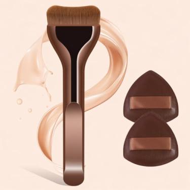 Imagem de Conjunto de maquiagem fofa de 3 peças com sopro macio, multiuso para blush, sombra e pó fixador, adequado para viagens (café)