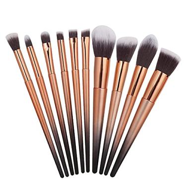 Imagem de Conjunto de pincéis de maquiagem Ainoli 10 peças, blush facial, pó, sombra, pincel labial, ferramenta de beleza (Conjunto de pincéis cosméticos de 10 peças em ouro rosa gradiente OPP)