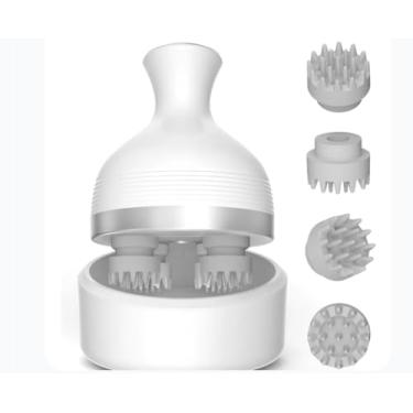 Imagem de Massageador Elétrico Portátil, Massagem Corporal com 4 Cabeças, Recarregável USB 5W, para Couro Cabeludo, Pescoço, Costas, Pernas, Branco, 110x110x140mm