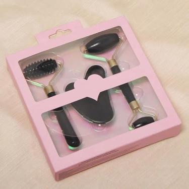 Imagem de Ferramentas de rolo massageador facial 3 peças: ferramentas faciais de rolo de jade para cuidados com a pele - massageador facial para rosto, olhos, pescoço, alivia linhas finas e rugas, presente de