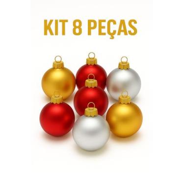 Imagem de Kit 8 Bolas de Natal Prata/Vermelha 5cm  Enfeites Decorativos para Árv