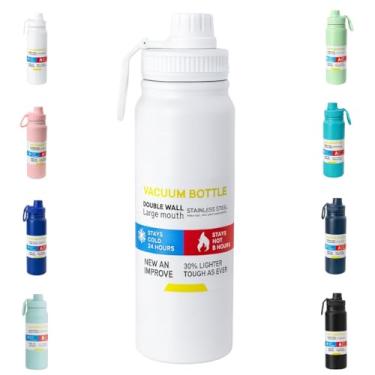Imagem de Garrafa Térmica 800ML - Duplamente Isolada a Vácuo, Aço Inox, Base Emborrachada, Mantém sua Bebida Gelada ou Quente(BRANCO)
