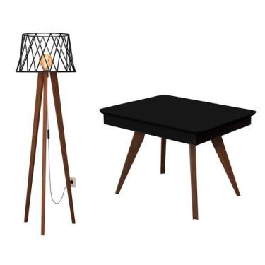 Imagem de Luminária Abajur de Chão Ônix Preto Com Mesa de Centro Preto - Loja Ti