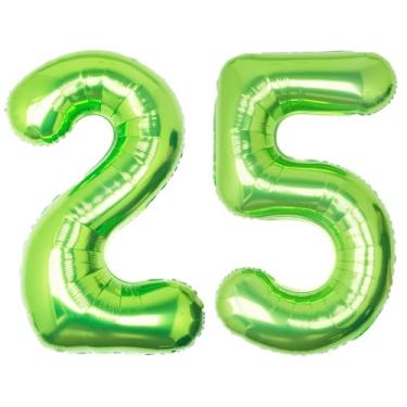 Imagem de SULALABOO Balão grande número verde de 101 cm com número 25 de hélio grande limão gigante digital 25th Foil Mylar balão grande para festa de aniversário de meninos decorações de formatura