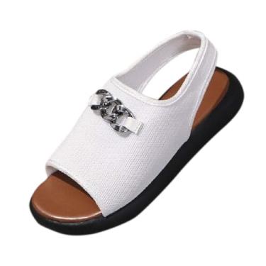 Imagem de Sandálias femininas elegantes de lazer que combinam com todos os dedos, bico redondo, design confortável, salto alto, para primavera, verão, praia, Branco, 35