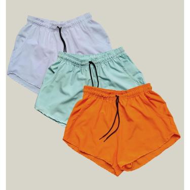 Imagem de Kit 3 Shorts Praia Feminino Elastano Premium WSS Branco Laranja e Verde Água-Feminino