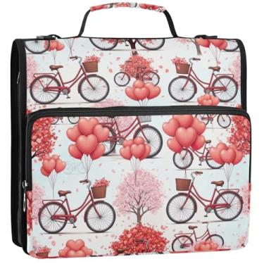 Imagem de Balões de bicicleta vermelhos, fichários de 3 cm, 3 anéis, fichário resistente, bolsa organizadora de fichários escolares com alça de ombro, estojo de armazenamento fofo com alça, 34,5 x 31,5 x 9 cm