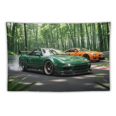 Imagem de HouLaiZhe JDM Tapeçaria de carro vintage Nsx Vs 350z Drift Car Jdm pendurado na parede quarto decoração de casa tapeçarias estética piquenique decoração de parede arte de parede para dormitório sala