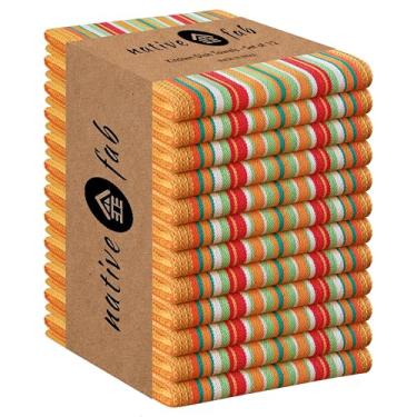 Imagem de Native Fab Toalhas de cozinha mexicanas listradas de salsa, pacote com 12, 45 x 71 cm, 100% algodão, panos de prato macios e super absorventes para secar pratos, uso diário na cozinha, reutilizável