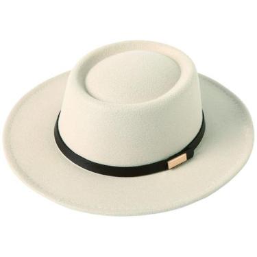 Imagem de Chapéu feminino Lanzom vintage de aba larga de lã quente Fedora A-Beig