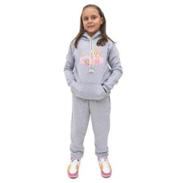 Imagem de Blusa e Calça Moletom Infantil Menina Estampa Urso e Flores Costuras Reforçadas Inverno-Feminino