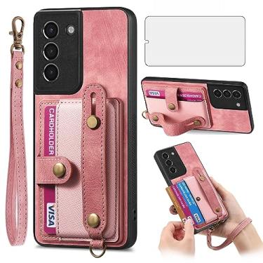 Imagem de Asuwish Capa de telefone para Samsung Galaxy S21 5G 6,2 polegadas capa carteira com protetor de tela de vidro temperado cordão alça de pulso suporte fino slot para cartão de crédito celular de couro S