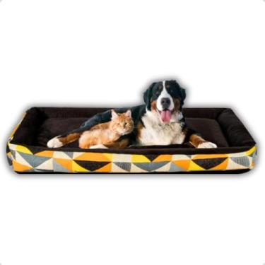 Imagem de Cama Grande para Cachorro e Gato – Caminha Pet Confortável com Laterais Altas e Fundo Impermeável(Triangulo Amarelo)
