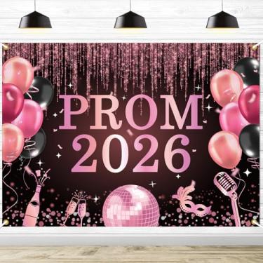 Imagem de Banner de fundo de formatura 2026, decoração de festa de formatura preto e rosa, decoração de festa com fundo de fotografia Send Off, suprimentos para cabine de fotos 18 x 1,5 m