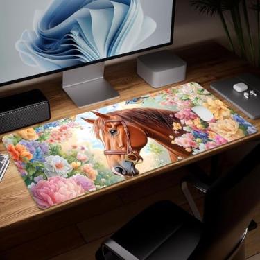 Imagem de Tapete de mesa de cavalo de couro, mouse pad de arte colorida grande teclado de computador mousepad para jogos à prova d'água protetor e capa de mesa, tapete de mouse decorativo de couro PU para