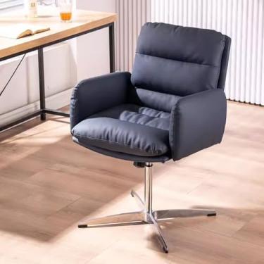 Imagem de AkosOL Cadeira de escritório para mesas sem rodas, cadeira acolchoada com pernas cruzadas, cadeira giratória no meio das costas para escritório em casa, poltrona confortável e macia cadeira ajustável