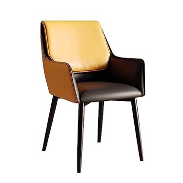Imagem de AkosOL Cadeira estofada de couro escandinava, cadeiras de jantar de patchwork com apoio de braço, cadeira lateral de cozinha, assento acolchoado e pernas de metal resistente, cadeira de mesa para