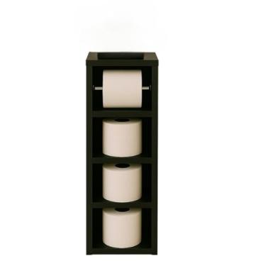 Imagem de Suporte Porta Papel Higiênico de Chão em MDF com Espaço para Rolos Extras(Preto)