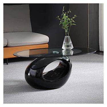 Imagem de UWEREBFM mesas de canto mesa de centro oval, mesa de sala de estar com prateleira de armazenamento, mesa de centro moderna de vidro temperado de 83 cm, mesa de centro de sofá, fácil
