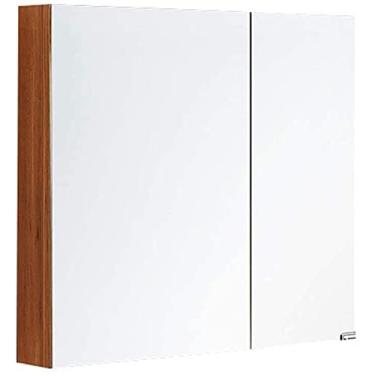 Imagem de pcagfaajmh Espelho de banheiro Armário de armazenamento de porta dupla com luz LED Armário de armazenamento quadrado de madeira maciça (Cor: Madeira, Tamanho: 60 * 65 * 14 cm) (Branco 70 * 65 * 14 cm)