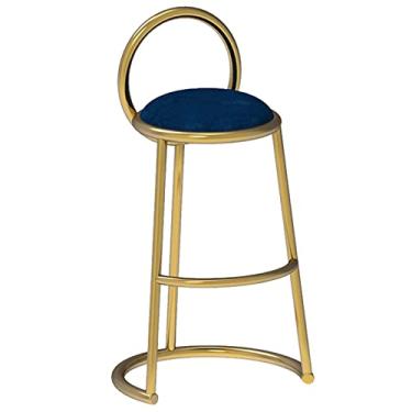 Imagem de AkosOL Banqueta de bar cadeira ilha de cozinha moderna restaurante café lounge banco de bar com encosto redondo, assento de tecido de veludo e apoio para os pés de metal, 65 cm, azul escuro