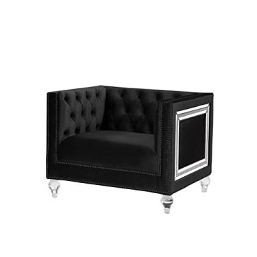 Imagem de pcagfaajmh Poltrona estofada de veludo com acabamento espelhado de botões luxuosos, poltrona estofada, sofá com faixa quadrada, acabamento de pregos, almofadas de perna de acrílico para casa