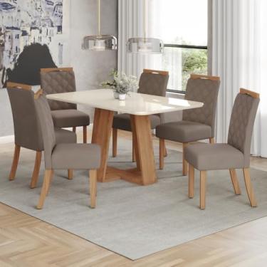 Imagem de Mesa de Jantar 6 Lugares Lins/Bella com Vidro Nature/Off White/Amêndoa Henn