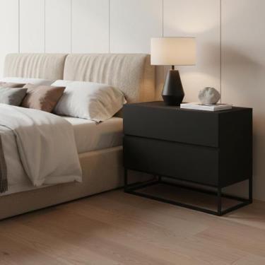 Imagem de Mesa De Cabeceira Eros 60cm Base Ferro Preto Quarto Multiuso Organizad