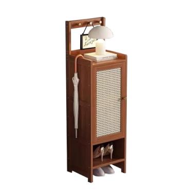 Imagem de Armário de sapatos de 6 níveis com portas, organizador de sapateira de bambu com ganchos no armário superior extra largo de 32 cm para entrada, corredor e sala de estar