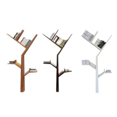 Imagem de Estante criativa de madeira maciça, estante de livros para sala de estar, prateleira de livros simples para chão de escritório, moderna (branca)