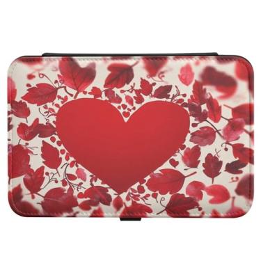 Imagem de Burbuja Caixa de joias de viagem com coração vermelho dos namorados, presente para mulheres e meninas, estojo de joias portátil de couro PU organizador para brincos, anéis, colares e pulseiras