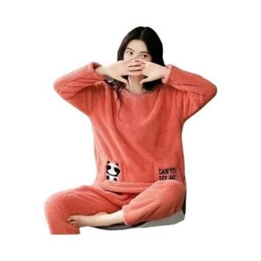 Imagem de Pijamas Femininos De Flanela Grossa E Quente, Conjunto De Loungewear C