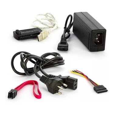 Imagem de Adaptador USB 2.0 para SATA e IDE com fonte de alimentação.