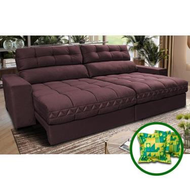 Imagem de Sofá Retrátil E Reclinável 2,32m Molas Ensacadas Cama Inbox Brasil Velusoft Vinho