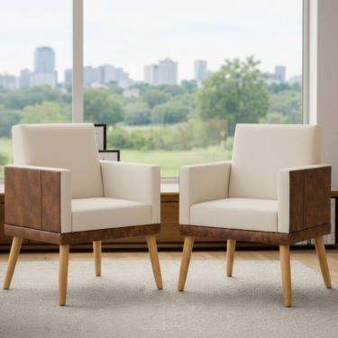 Imagem de Kit 2 Poltronas Decorativa Para Sala Recepção Escritório Consultório Lis Corino Peroba e Suede