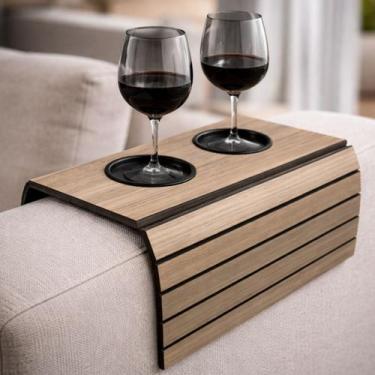 Imagem de Kit Esteira Porta Copos Sofá 2 Peças Mdf Madeira Braço Apoio Bandeja M