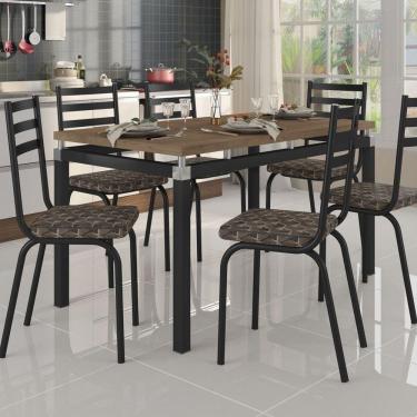 Imagem de Mesa 6 Cadeiras Malva 136cm Nature Preto Mosaico