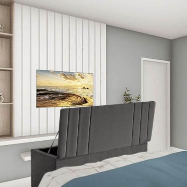 Imagem de Calçadeira Baú Recamier Estofada Cama Queen 160cm Grécia Suede Cinza E